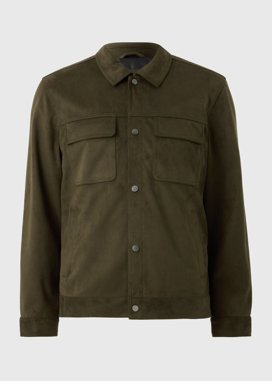 Khaki Faux Suede Trucker Jacket
