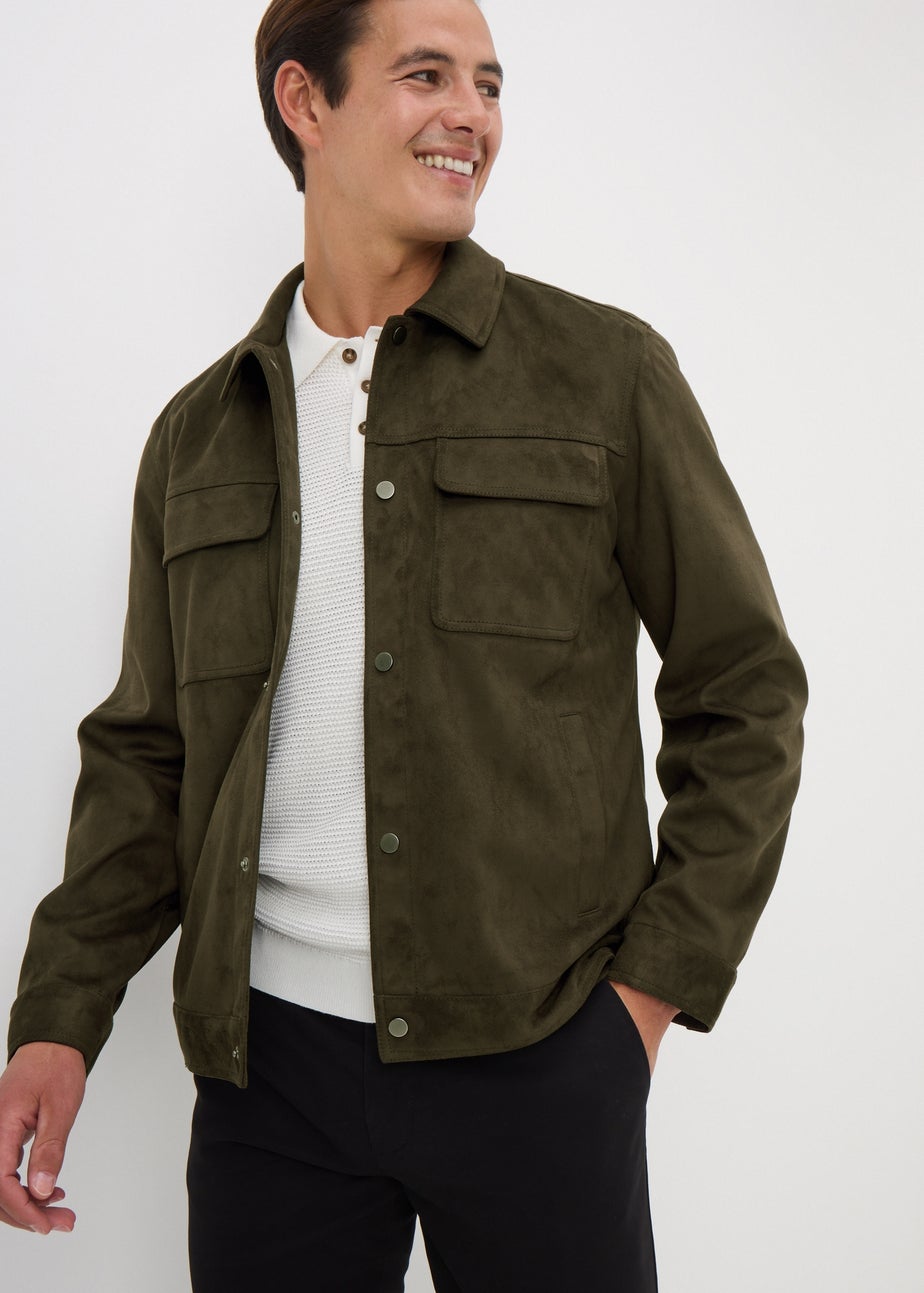 Khaki Faux Suede Trucker Jacket