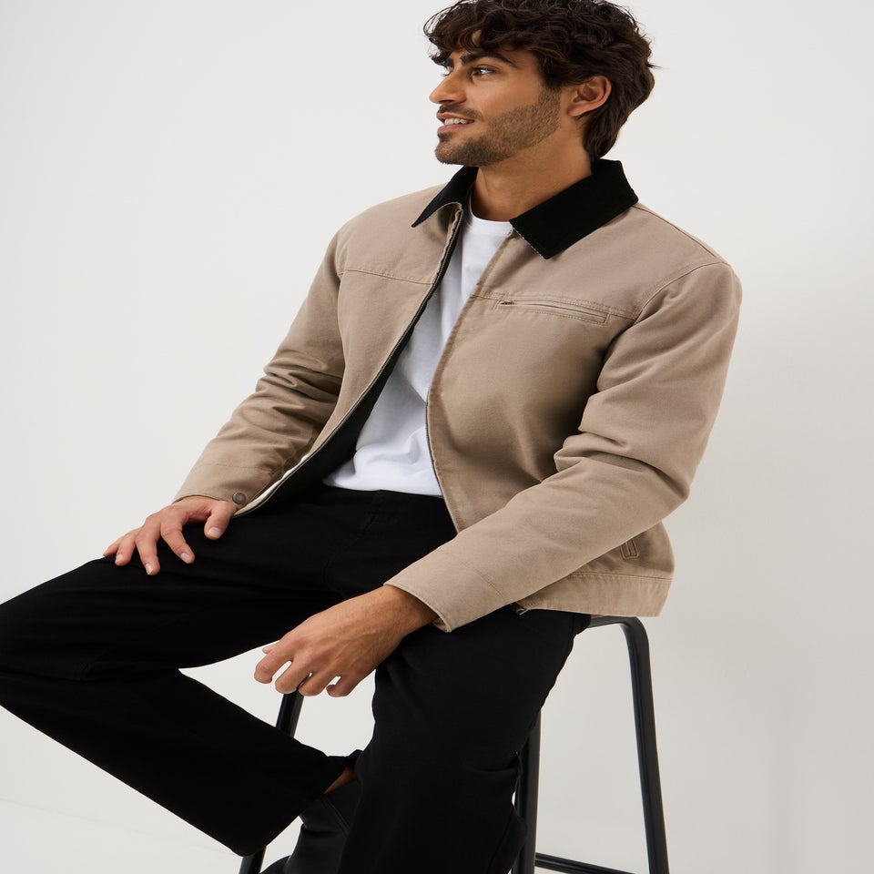 Beige Canvas Chore Jacket