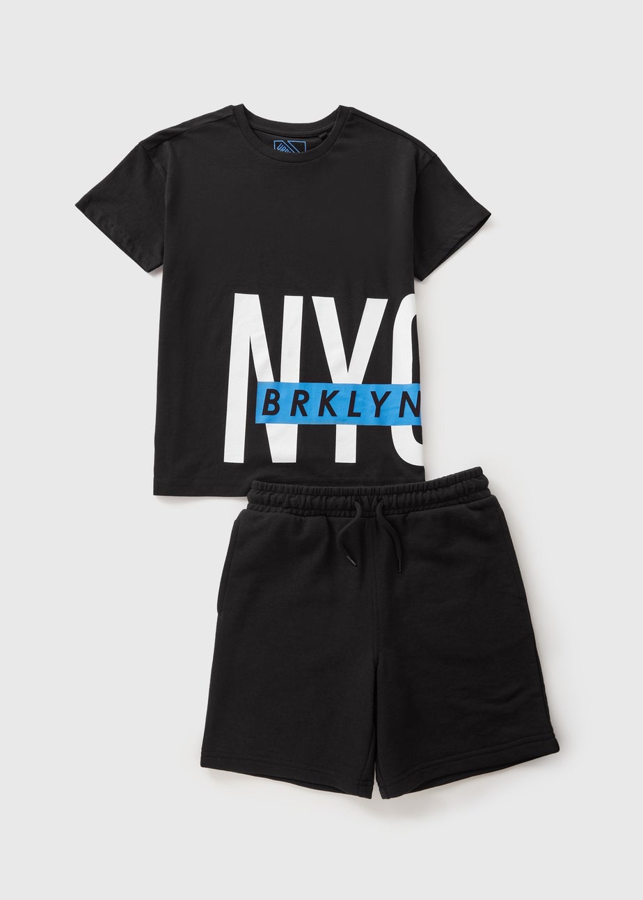 Boys Black Brooklyn T-Shirt & Shorts Set (7-15yrs)