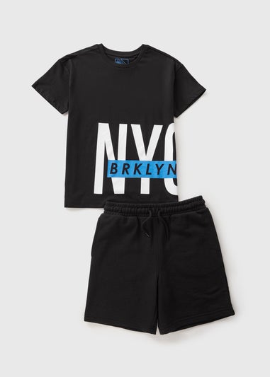 Boys Black Brooklyn T-Shirt & Shorts Set (7-15yrs)
