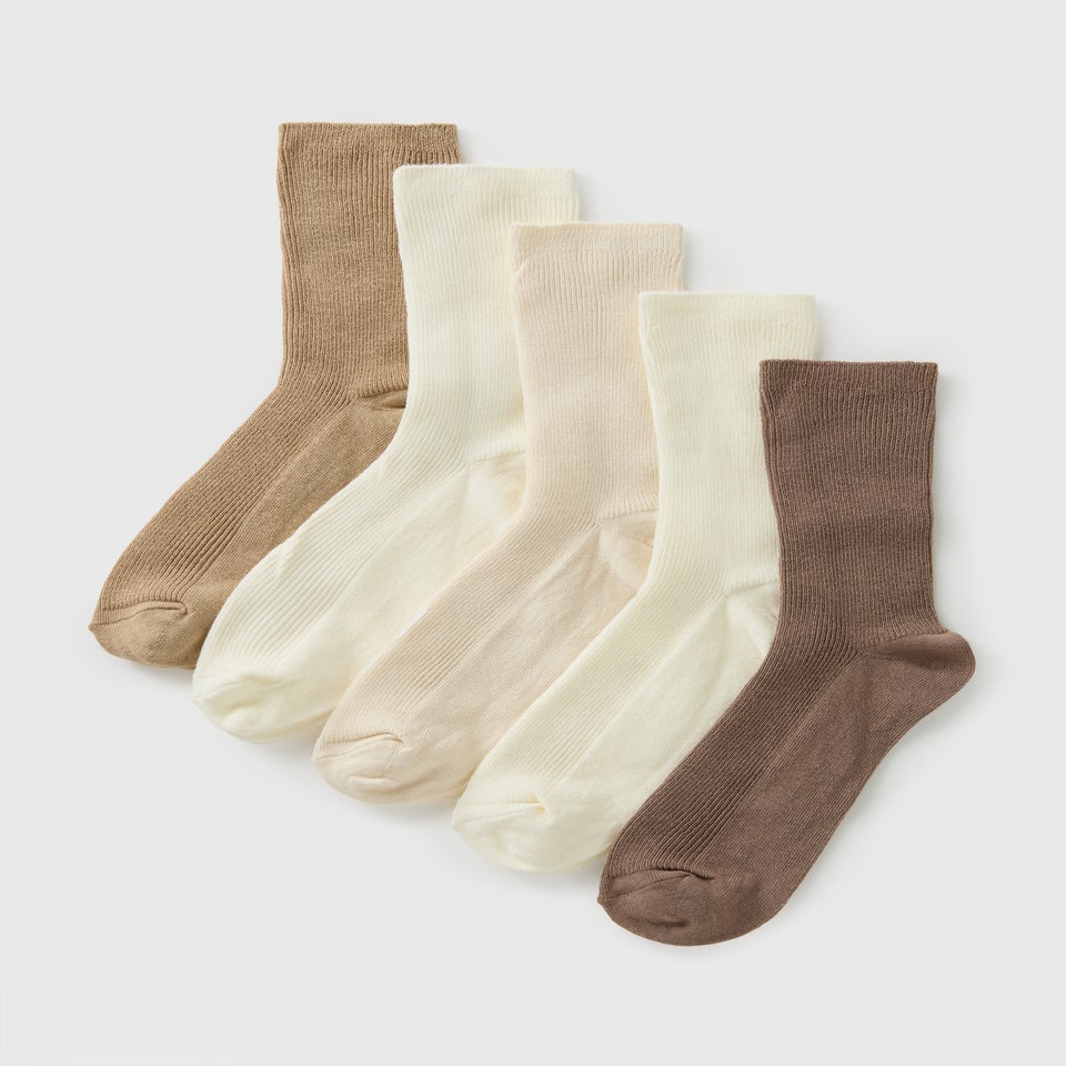 5 Pack Begie Tonal Crew Socks