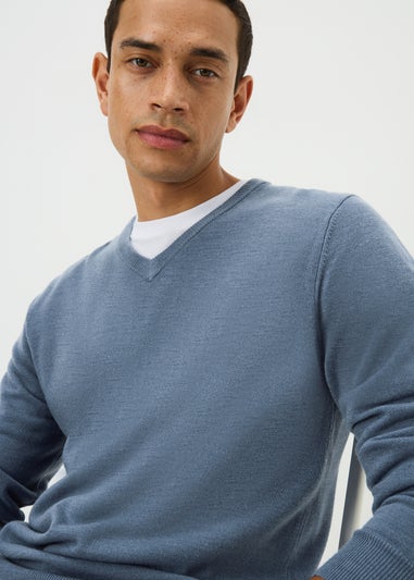Blue Cashmilon V-Neck Jumper