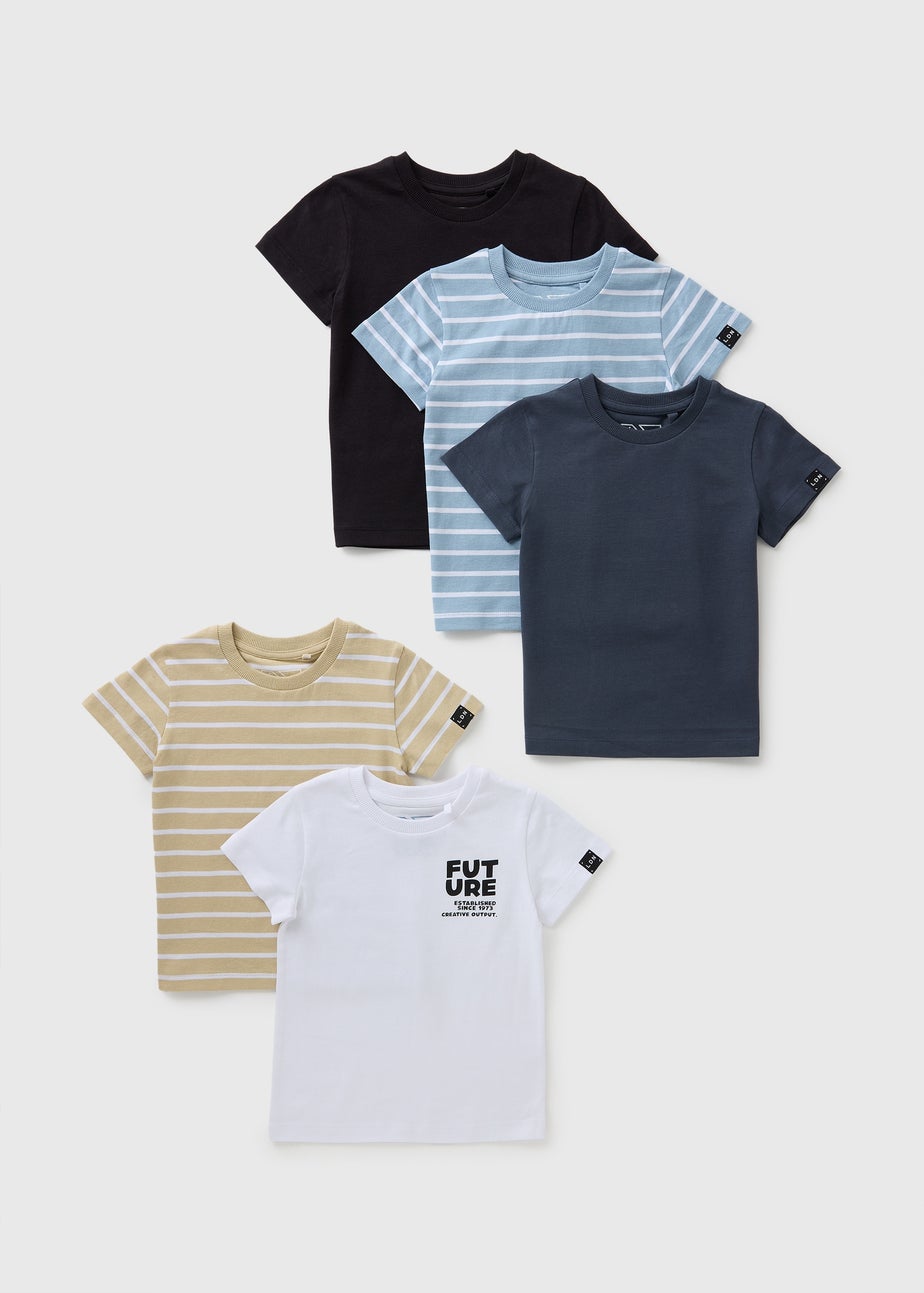 Boys 5 Pack Multicolour Stripe T-Shirts (1-7yrs)