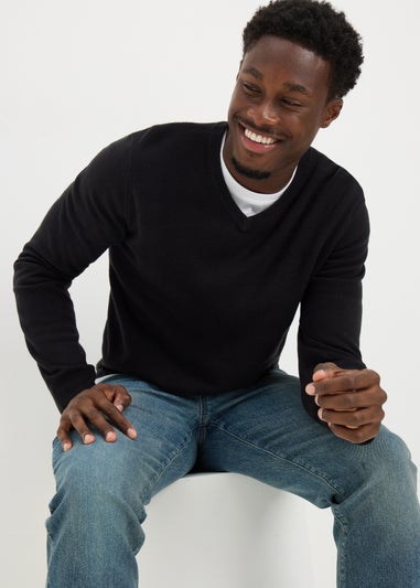 Black Soft Touch V-Neck Jumper