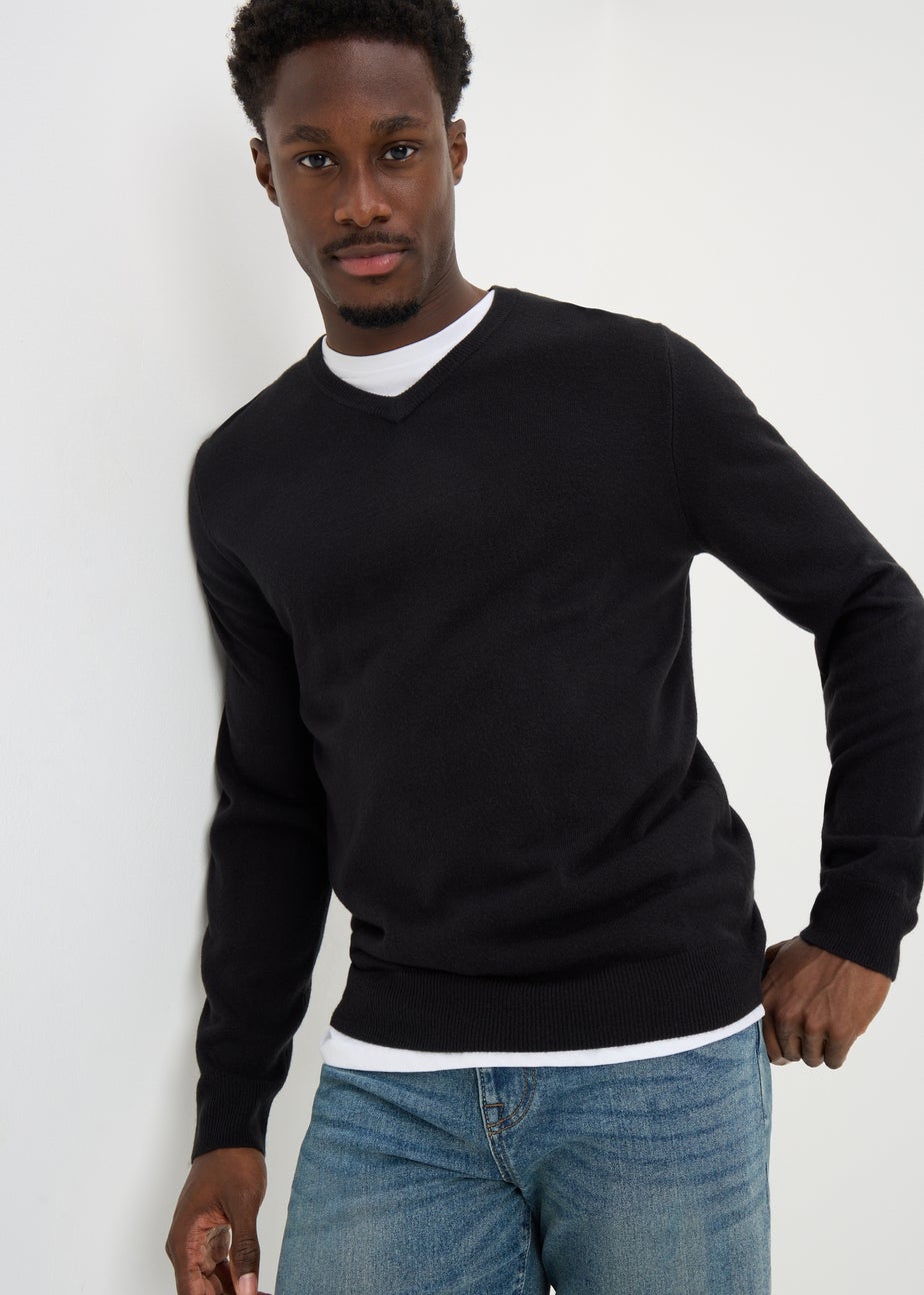 Black Soft Touch V-Neck Jumper