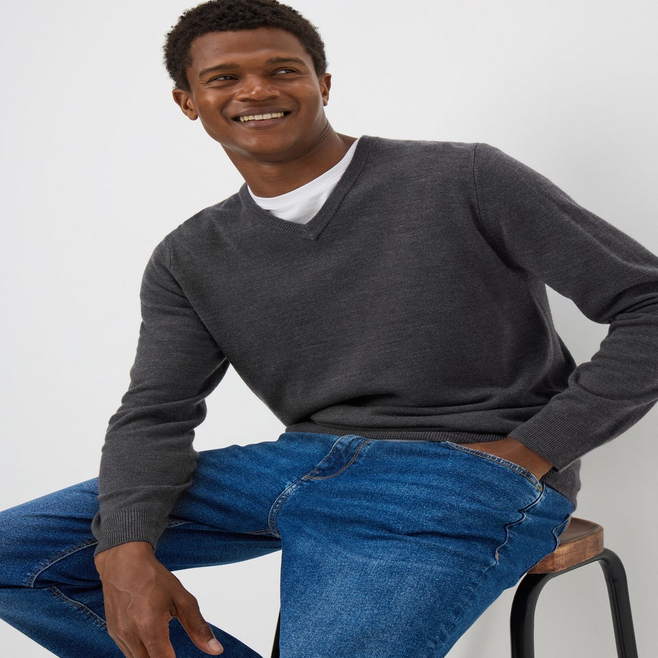 Grey Soft Touch V-Neck Jumper
