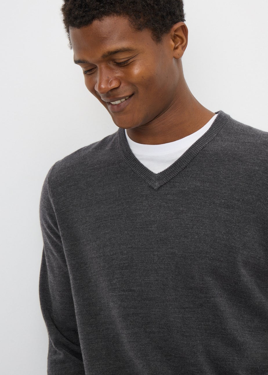 Grey Soft Touch V-Neck Jumper