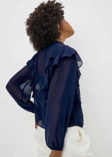 Navy Ruffle Blouse