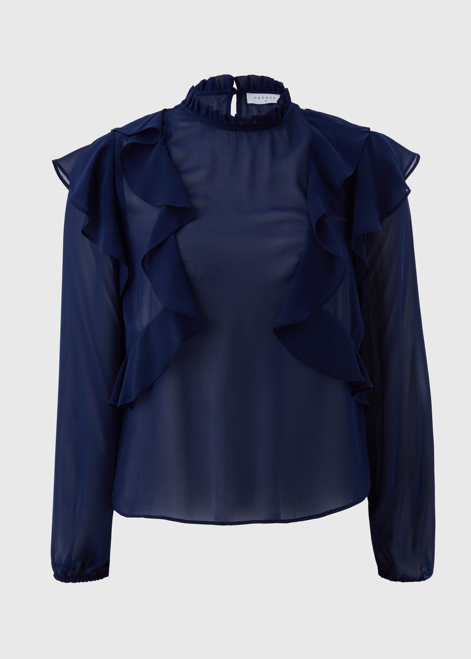 Navy Ruffle Blouse