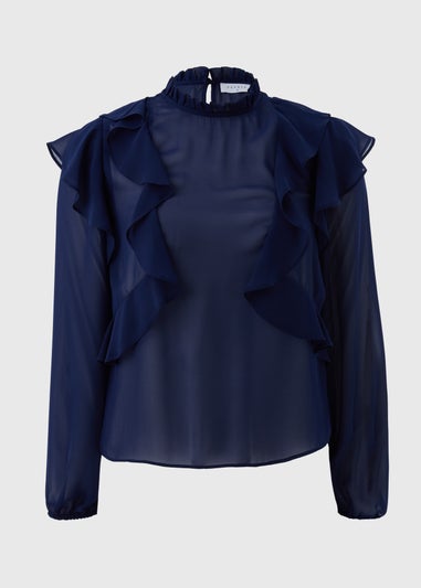 Navy Ruffle Blouse