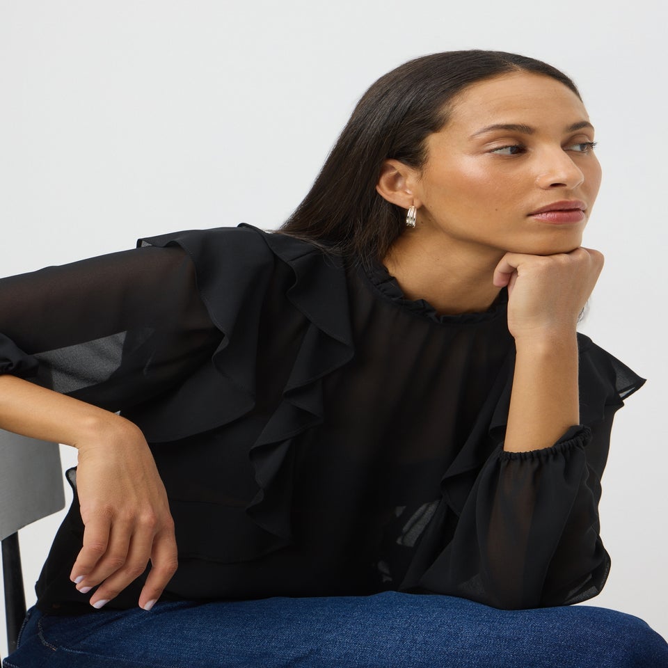 Black Ruffle Blouse