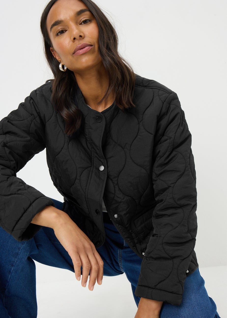 Black Plain Quilted Jacket