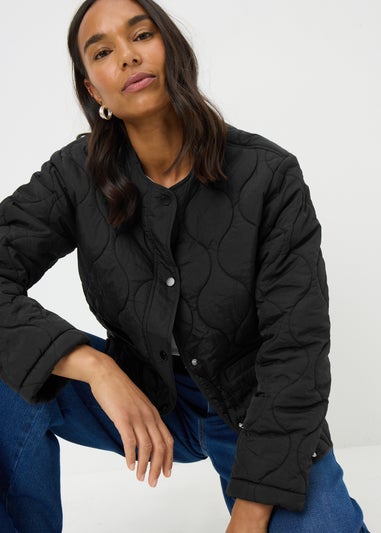 Black Plain Quilted Jacket