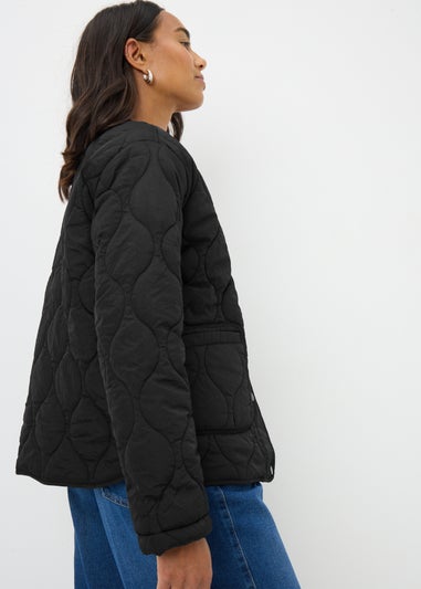 Black Plain Quilted Jacket