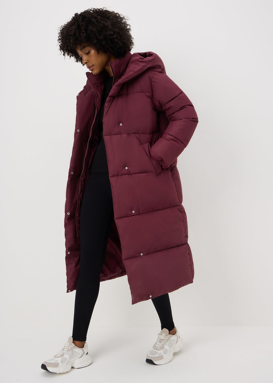 Burgundy Long Wrap Padded Coat