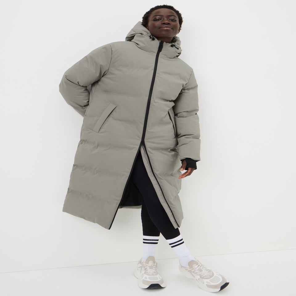 Grey Longline Showerproof Padded Coat
