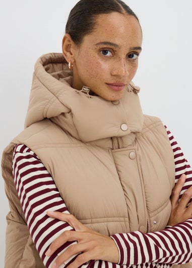 Beige Padded Mid Length Gilet
