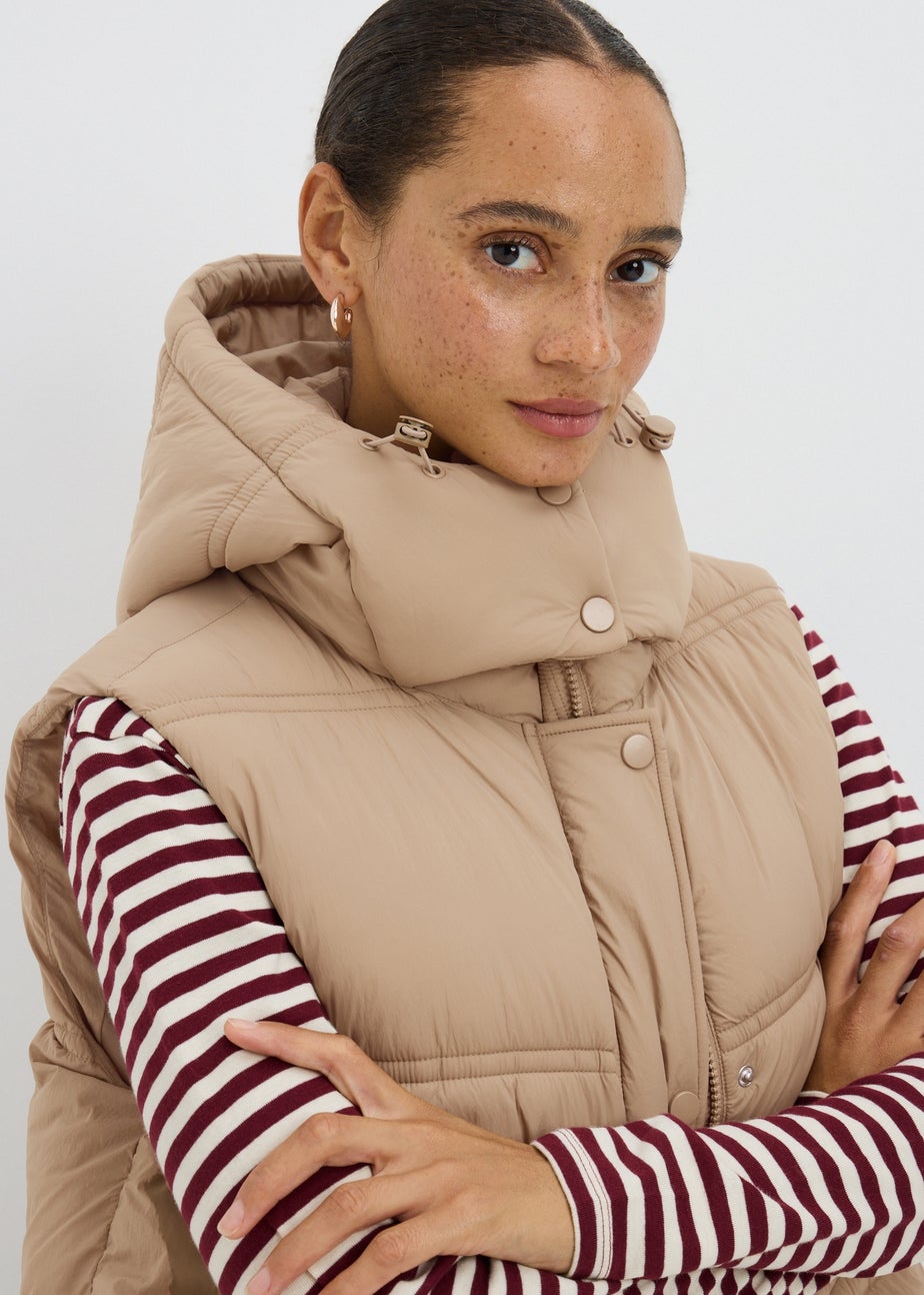 Beige Padded Mid Length Gilet
