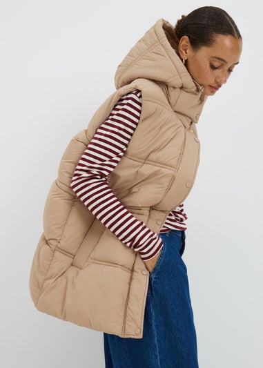 Beige Padded Mid Length Gilet