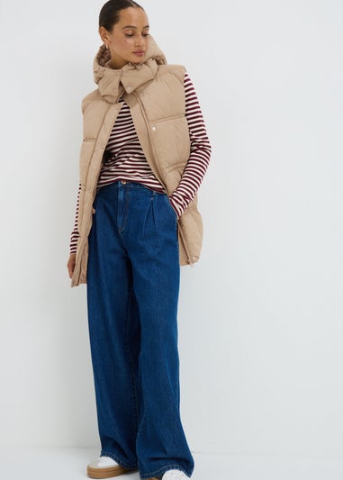 Beige Padded Mid Length Gilet