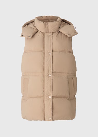 Beige Padded Mid Length Gilet