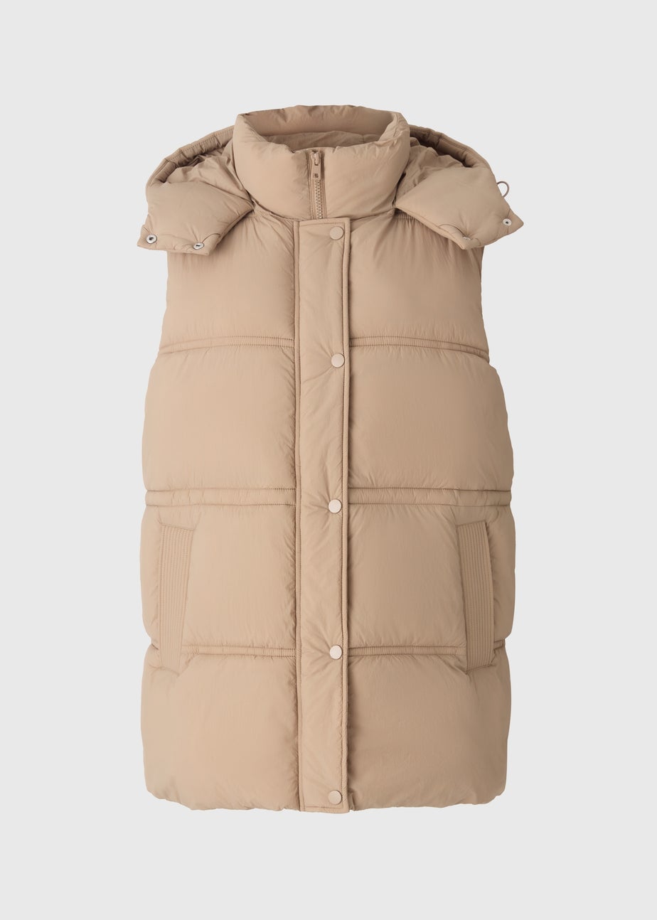 Beige Padded Mid Length Gilet