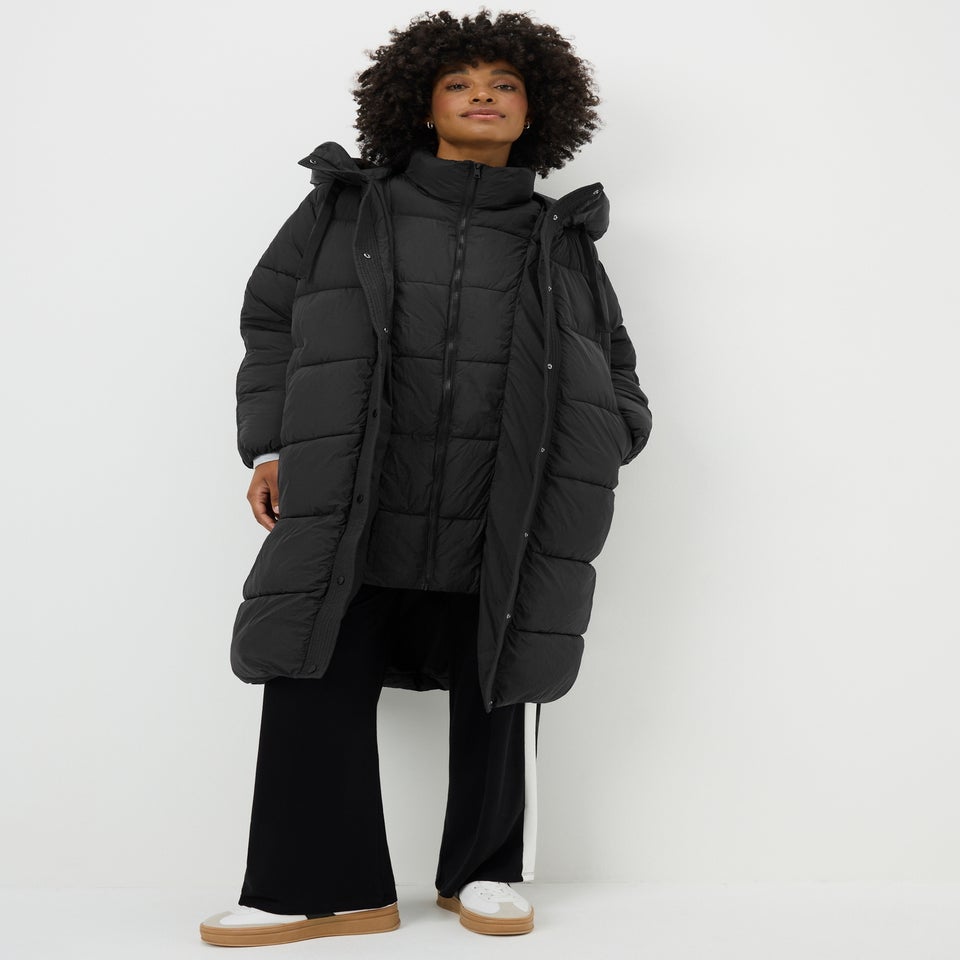 Black Longline Padded Coat