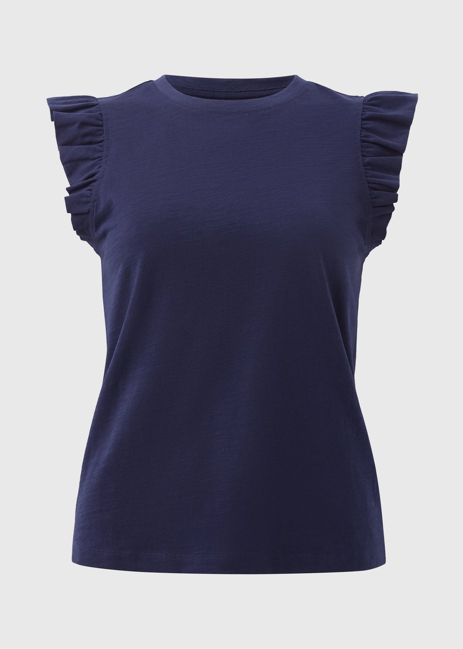 Navy Ruffle Sleeve Vest Top