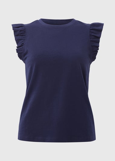 Navy Ruffle Sleeve Vest Top