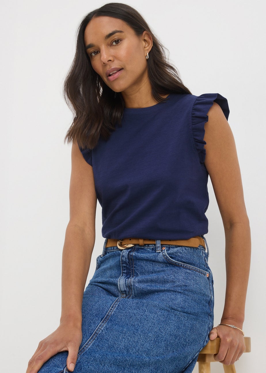 Navy Ruffle Sleeve Vest Top