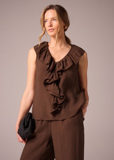 Et Vous Brown Boho Frill Sleeveless Blouse