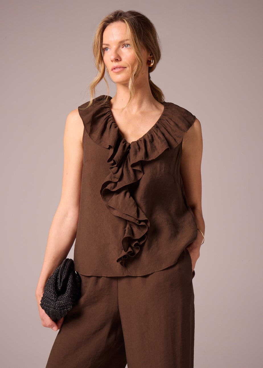 Et Vous Brown Boho Frill Sleeveless Blouse