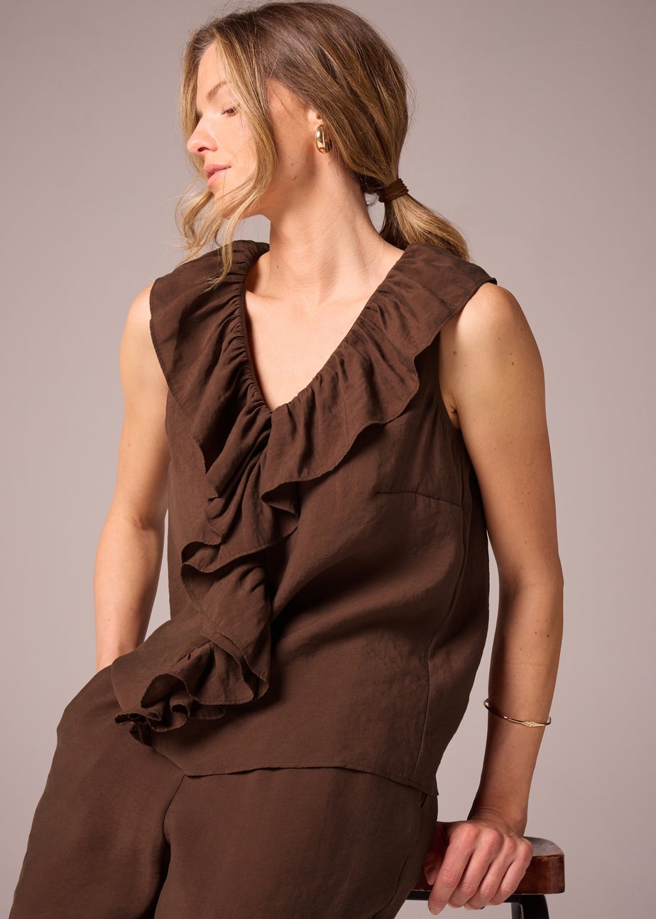 Et Vous Brown Boho Frill Sleeveless Blouse