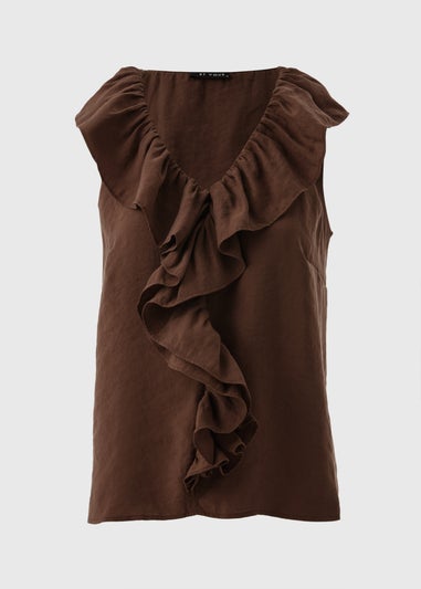 Et Vous Brown Boho Frill Sleeveless Blouse