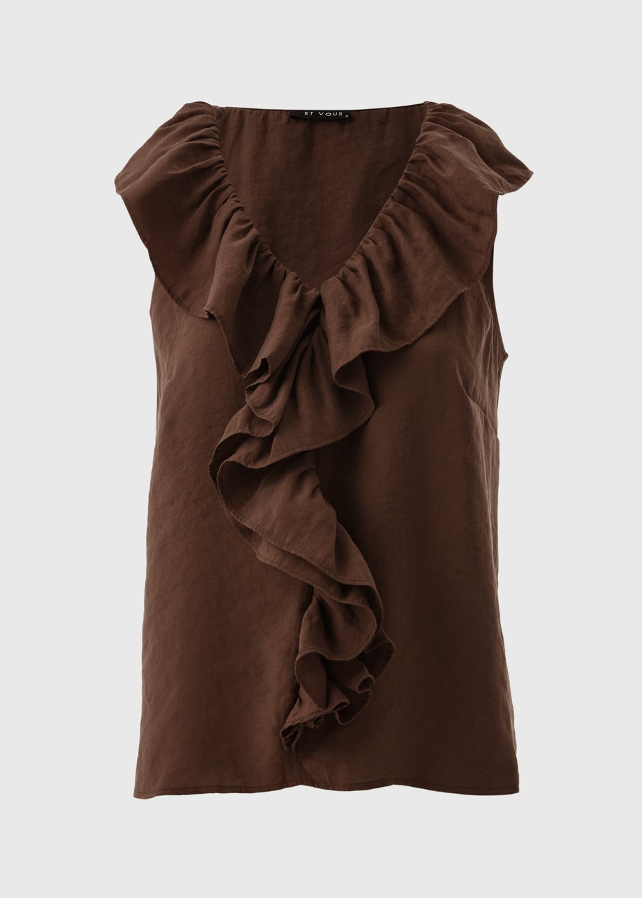 Et Vous Brown Boho Frill Sleeveless Blouse