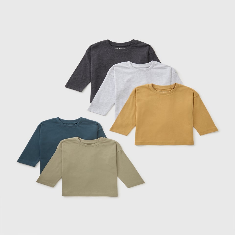 5 Pack Boys Multicolour Autumn Long Sleeve Tops (1-7yrs)