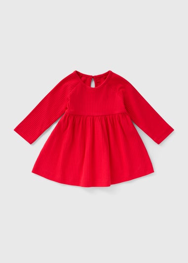 Baby Red Ribbed Dress (Newborn-23mths)