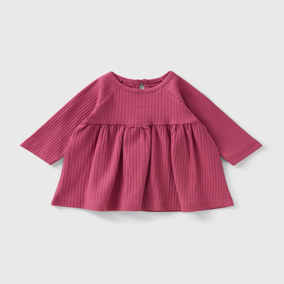 Baby Dark Pink Ribbed Dress (Newborn-23mths)