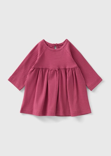 Baby Dark Pink Ribbed Dress (Newborn-23mths)