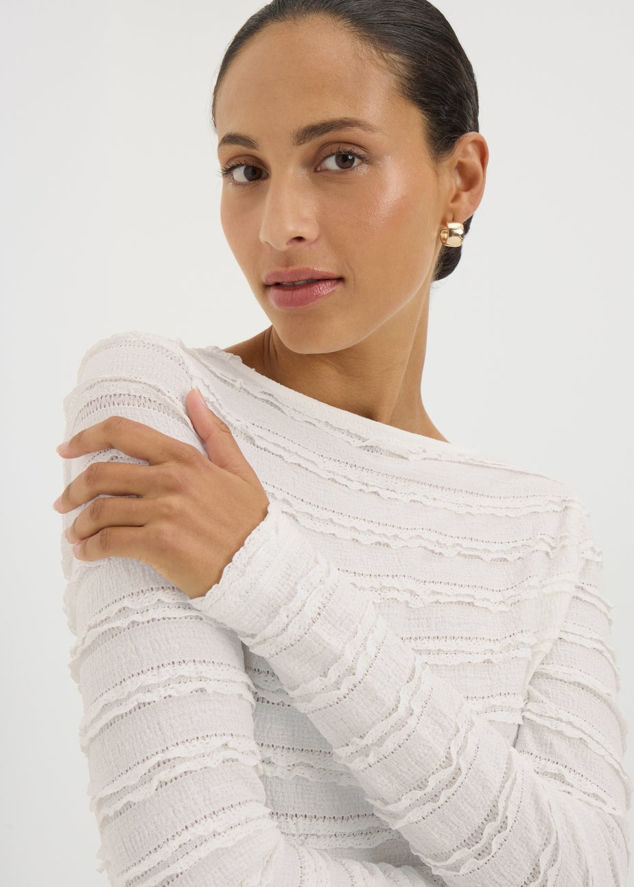 Cream Textured Long Sleeve Top