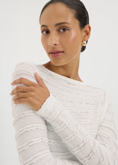 Cream Textured Long Sleeve Top