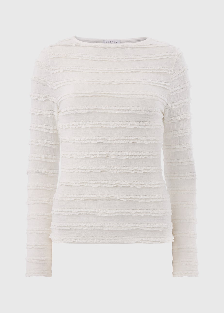Cream Textured Long Sleeve Top