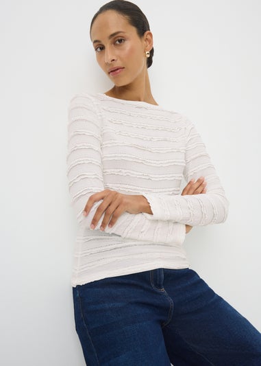 Cream Textured Long Sleeve Top