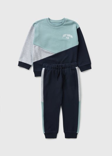 Boys Blue Cut & Sew Sweatshirt & Jogging Bottom Set (1-7yrs)