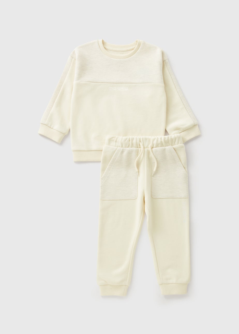 Boys Cream Ribbed Patchwork Sweatshirt & Jogging Bottom Set (1-7yrs)