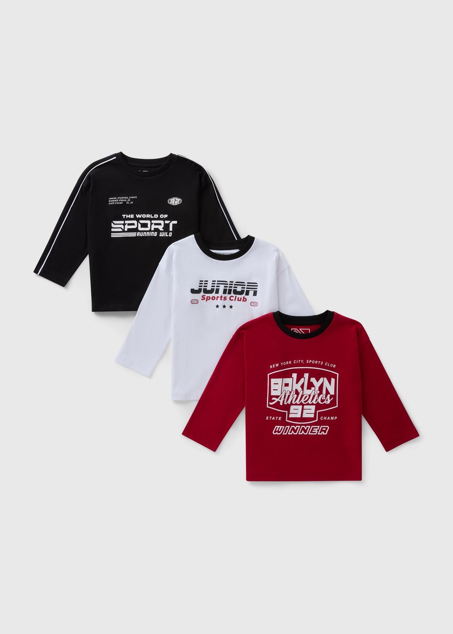 3 Pack Boys Multicolour Varsity Long Sleeve Tops (1-7yrs)