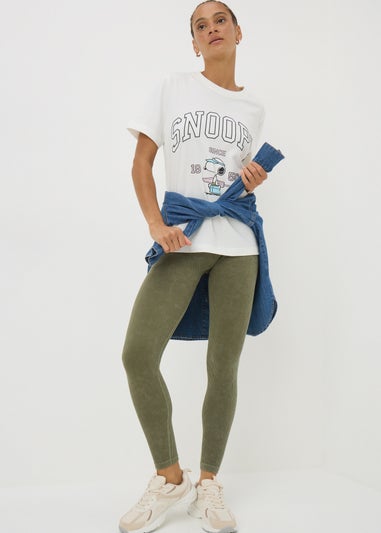 Khaki Washed Ribbed Seamless Leggings