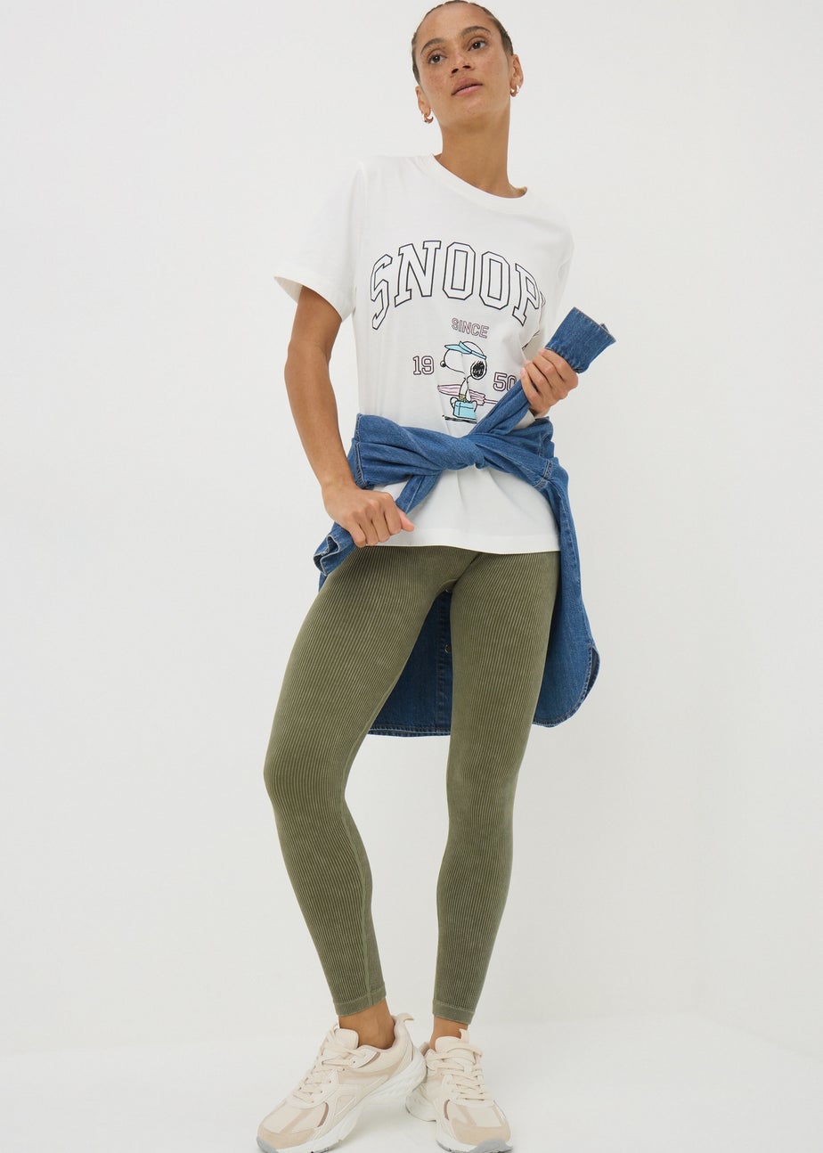 Khaki Washed Ribbed Seamless Leggings
