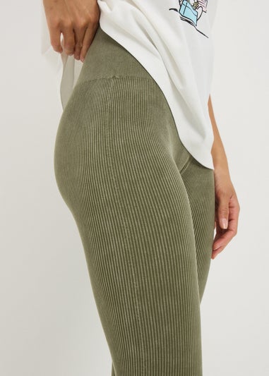 Khaki Washed Ribbed Seamless Leggings
